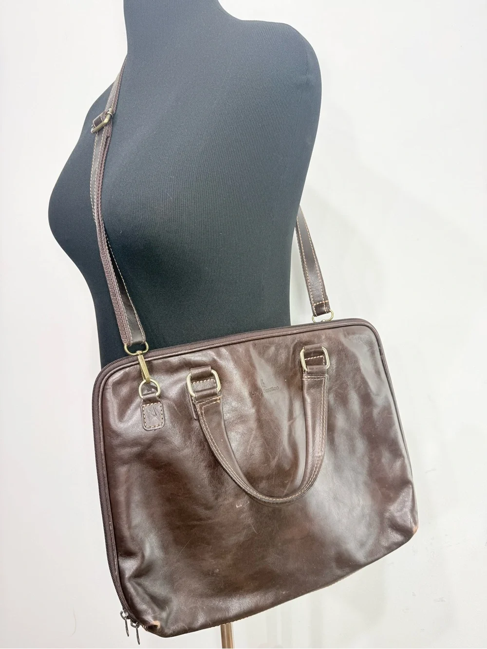 Luigi Benetton Italian Crafted Leather Dark Brown Double Handle Commuter Bag